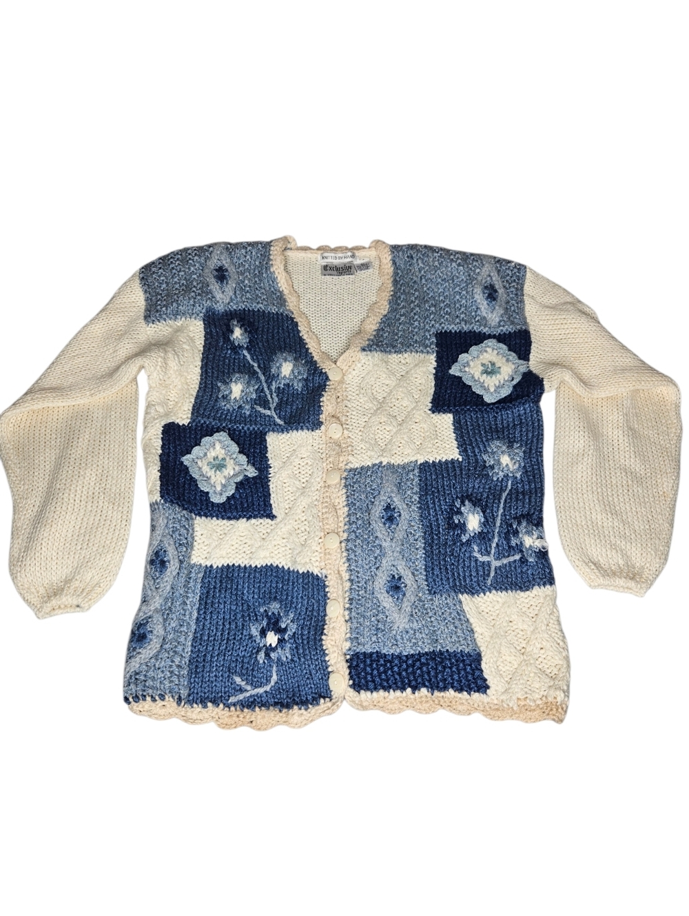 Exclusive Imports Vtg Floral Patchwork Cardigan V-Neck Sz Lg Cottage Grannycore‎